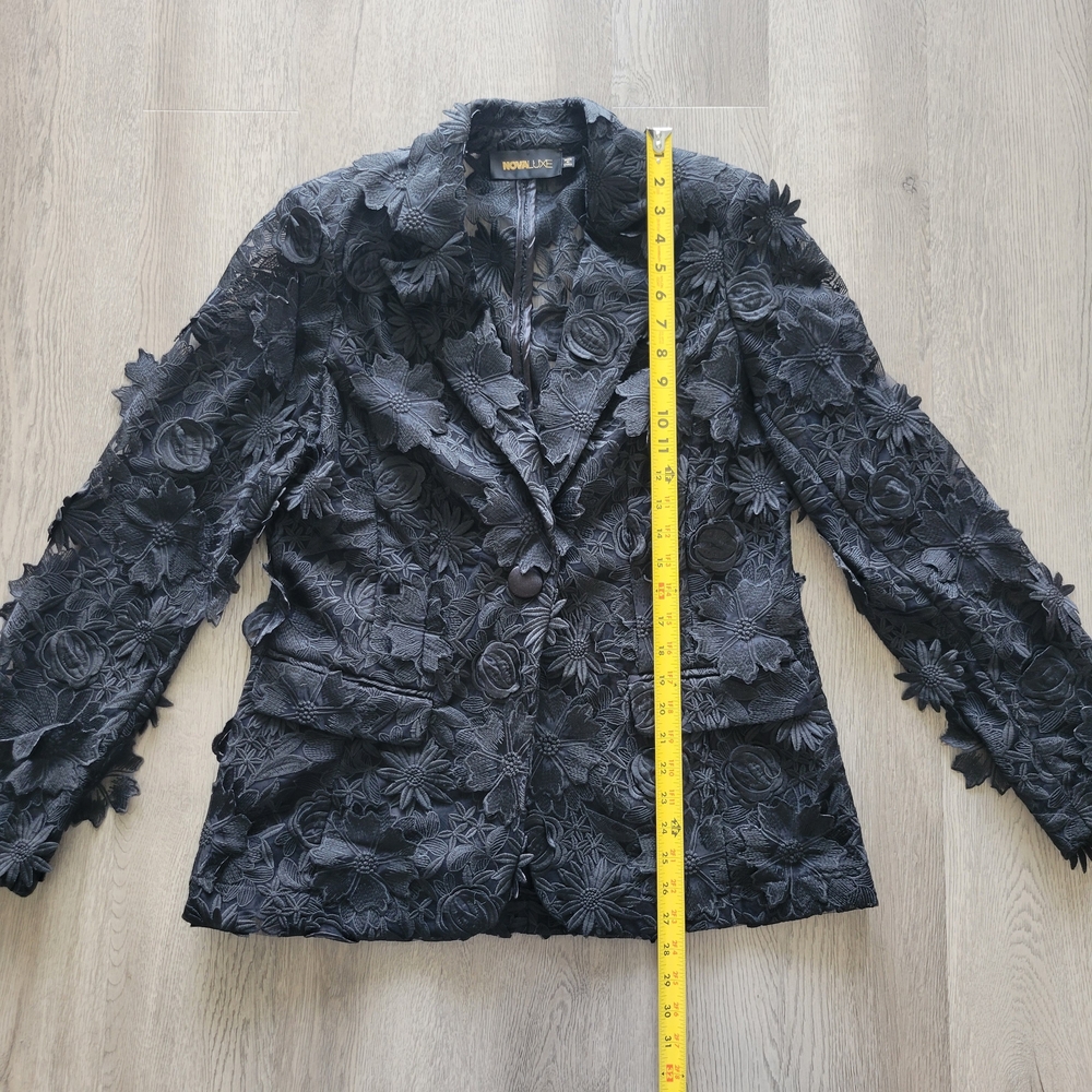 NWOT Black Floral Lace 3-D Applique Embroidery 1 Button Textured Blazer  Sz XL - Picture 16 of 16